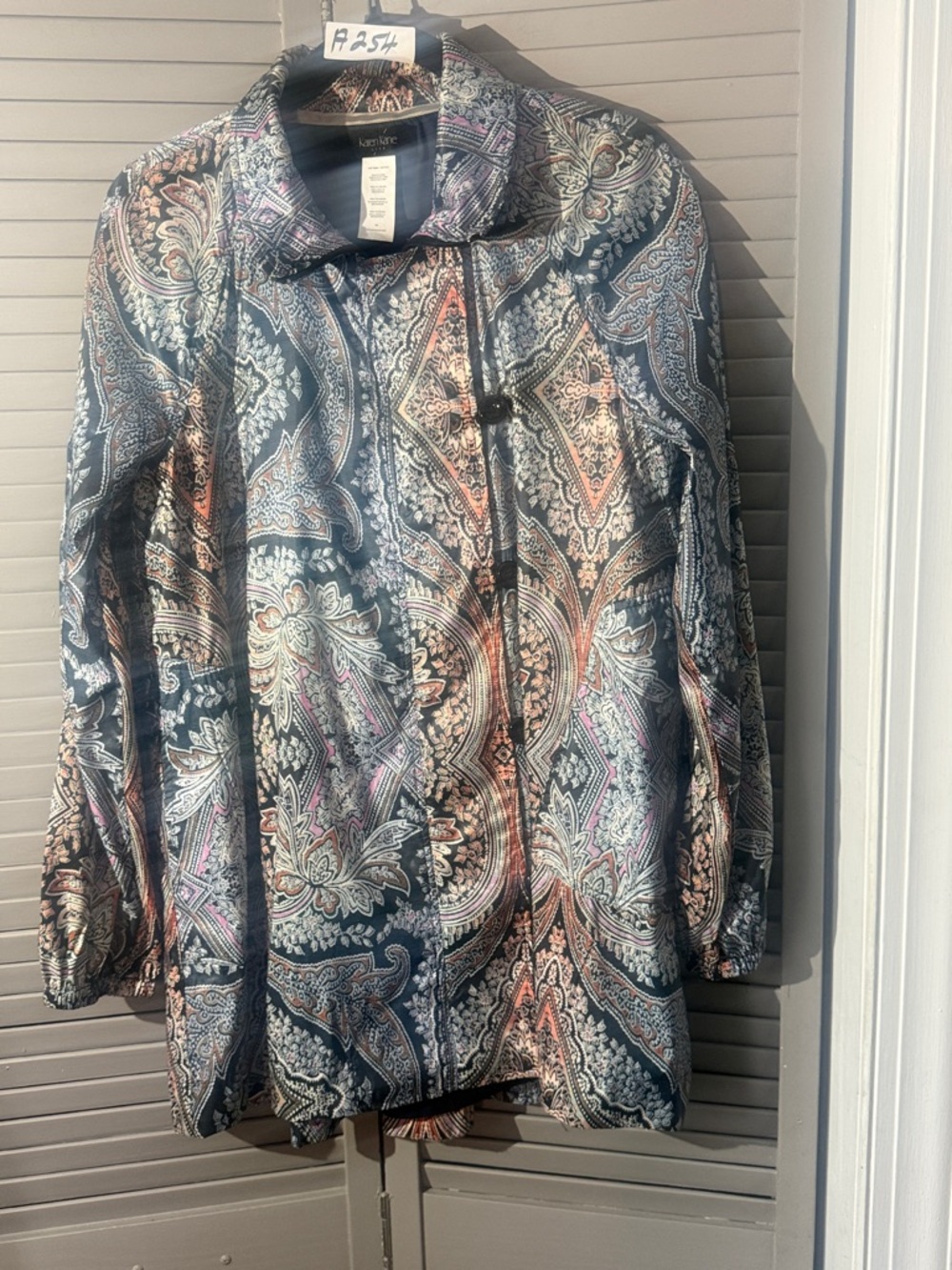Karen Kane Navy Paisley Zip-Front Trench Coat